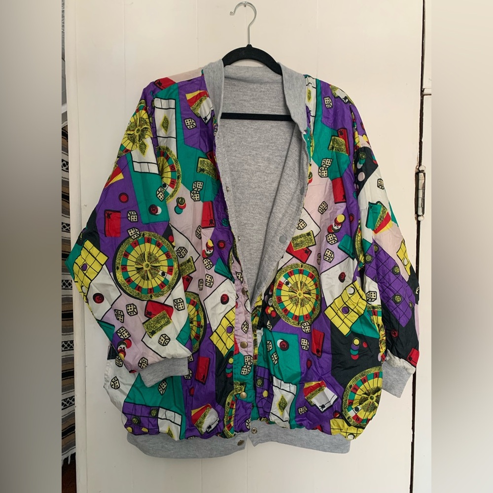 Vintage 80s Be In The Current Seen reversible grey casino snap up jacket sz L